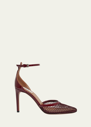 Fishnet Patent Ankle-Strap Pumps