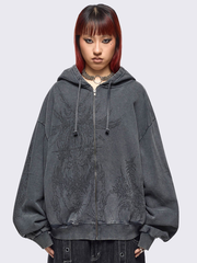 Enigmatic Grey Washed Zip Up Hoodie