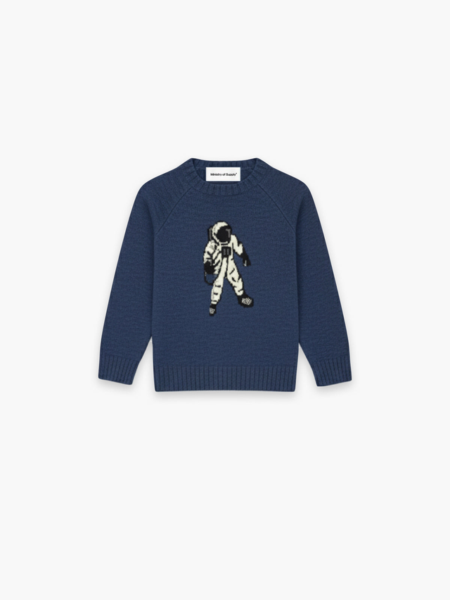 Kid's Space Travel Merino Astronaut Crewneck - Cobalt