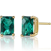 Emerald Stud Earrings 14K Yellow Gold Radiant Cut 1.75 Carats