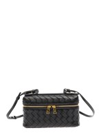 Black Vanity Case with Intrecciato Motiv in Leather Woman