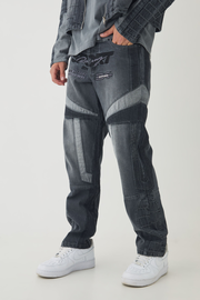 Straight Leg Moto Applique Jeans | boohooMAN USA
