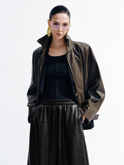 Faux Leather Funnel Neck Jackets