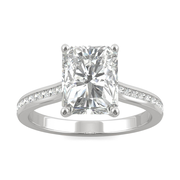 2.88 CTW DEW Radiant Moissanite Engagement Ring in 14K White Gold
