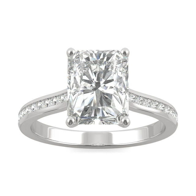 2.88 CTW DEW Radiant Moissanite Engagement Ring in 14K White Gold