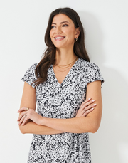 Alyssia Button Through Jersey Dress in Navy Print