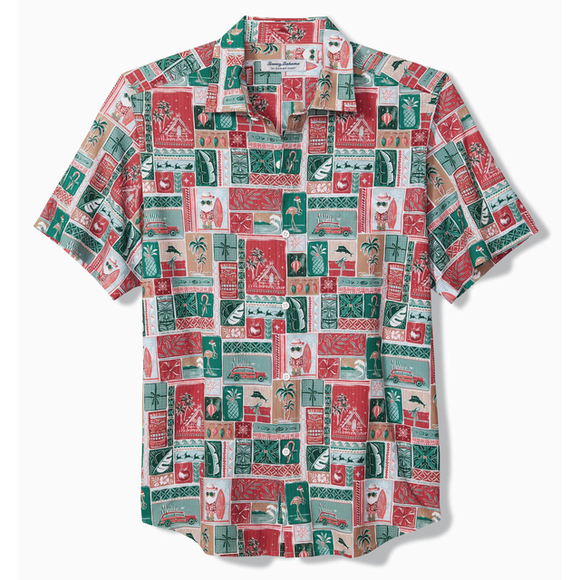 Tommy Bahama Men's Bahama Coast Gift Wrap Christmas Camp Shirt - Havana