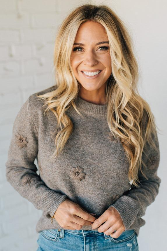 Embroidered Daisy Monochromatic Sweater