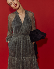 Lucille Smocked Sparkle Dress-Black and Gold