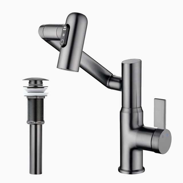 Lefton Single-Hole Rotatable Faucet with Temperature Display-BF2204 with Pop-up Bathroom Sink Drain Stopper Without Overflow-D01