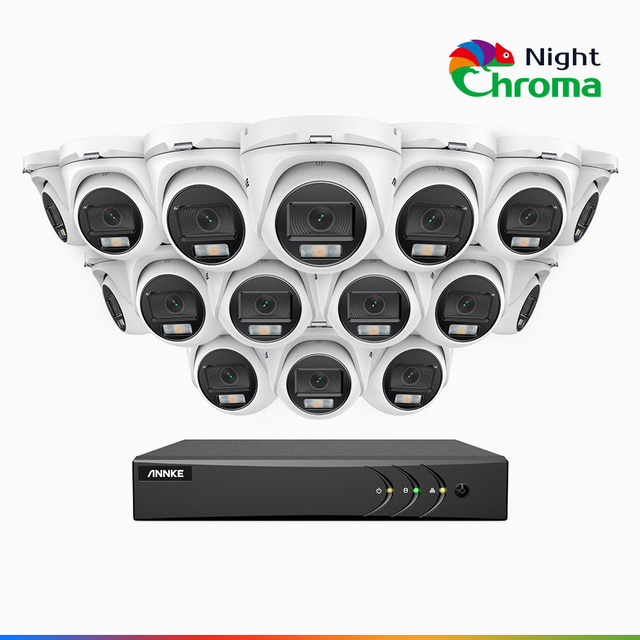NightChroma<sup>TM</sup> NAK200 - 1080P 16 Channel 16 Cameras Wired CCTV System, Acme Color Night Vision, f/1.0 Super Aperture, 0.001 Lux, 121° FoV, Active Alignment