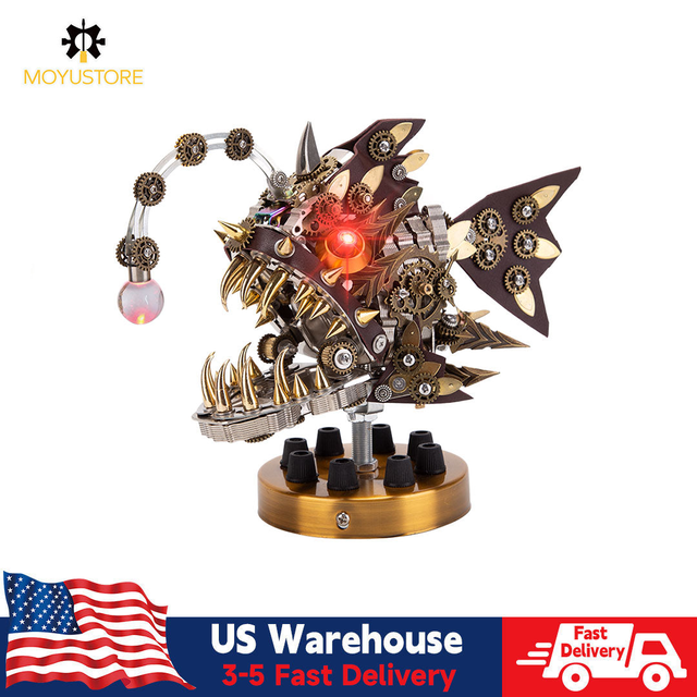 Lantern Fish Steampunk Model DIY Kit Colorful Changing Lamp Halloween Gift (700PCS)