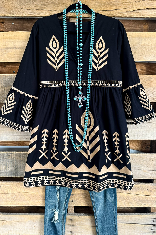 With The Wind Tunic/Dress - Black -100% COTTON