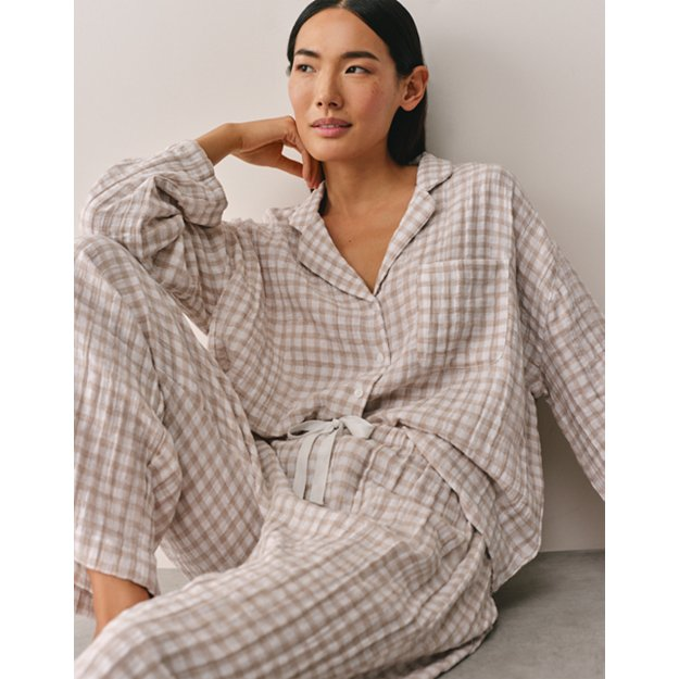 Double Cotton Gingham Drop Shoulder Pyjama Set | Pyjamas | The Whi...