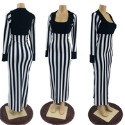 Black and White Striped Tina Gown