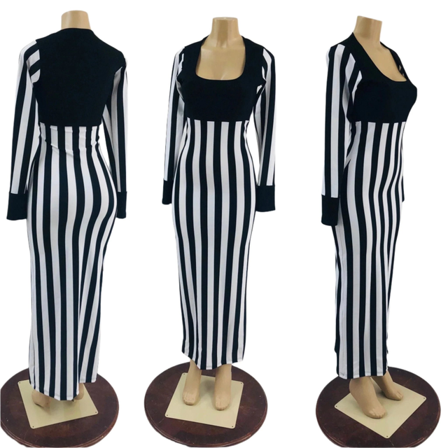 Black and White Striped Tina Gown