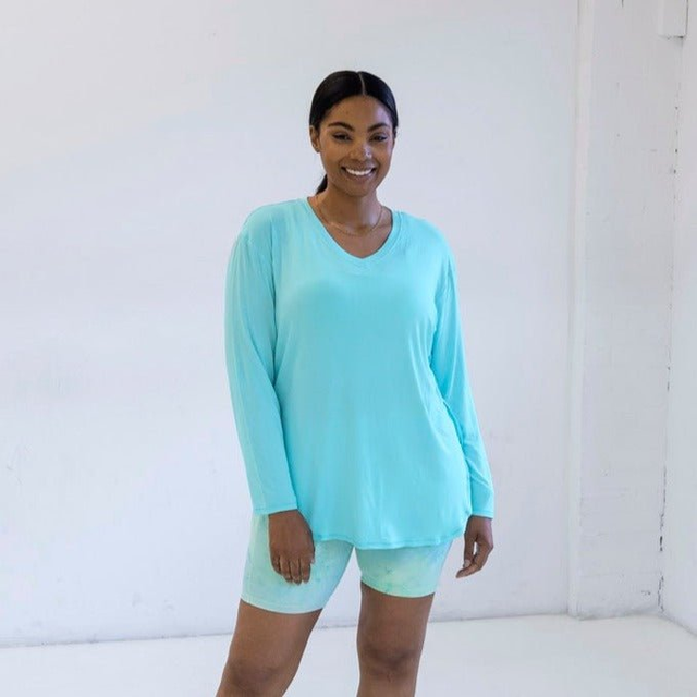 Boyfriend Long Sleeve - Aqua - S ONLY - FINAL SALE