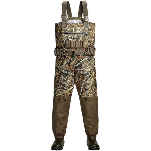 AquaWade Men’s Insulated Waders | Lightweight Waterproof Camo Durable Nylon Hunting Bibs | Bootfoot Breathable Chest Waders with Boots for Duck Hunting