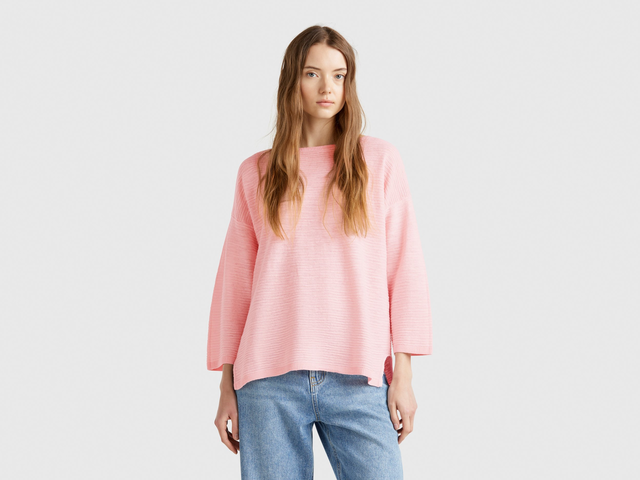 Sweater in linen blend with 3/4 sleeves