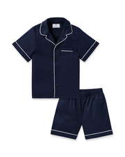 Kid's Twill Short Sleeve Short Set in Navy