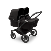 Bugaboo Donkey 5 Twin bassinet and seat stroller black base, midnight black fabrics, midnight black sun canopy