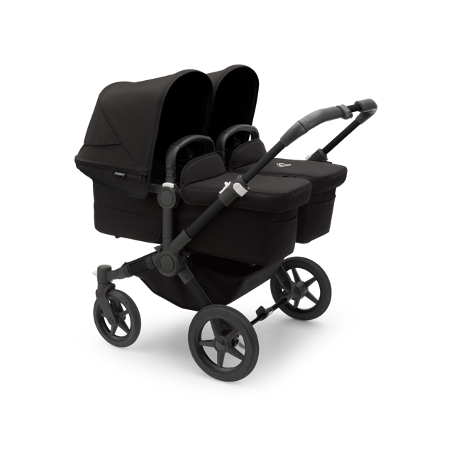 Bugaboo Donkey 5 Twin bassinet and seat stroller black base, midnight black fabrics, midnight black sun canopy
