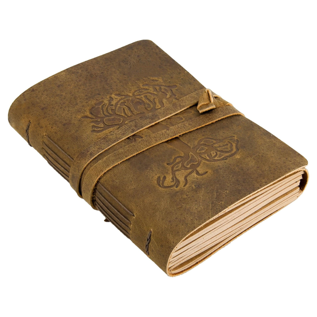 Leather Journal for Women and Men - Handmade 8 x 6 Inch Lined Kraft Paper Mother Earth Notebook, Writing Notepad, Book of Shadows Journal