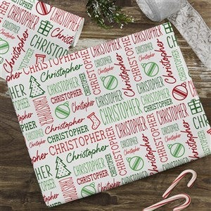 Holiday Repeating Name Personalized Wrapping Paper - 6ft Roll
