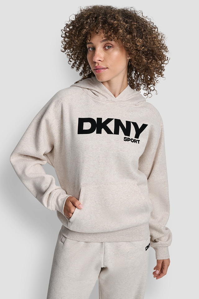 OVERSIZED FLOCKED LOGO PULLOVER HOODIE