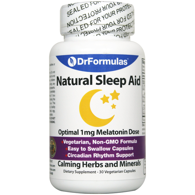 DrFormulas 1mg Melatonin Natural Herbal Sleep Aid Pills for Adults and Kids with L-Theanine, GABA Fast Acting 30 Day Supply