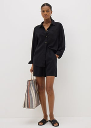 Black Linen Blend Shorts