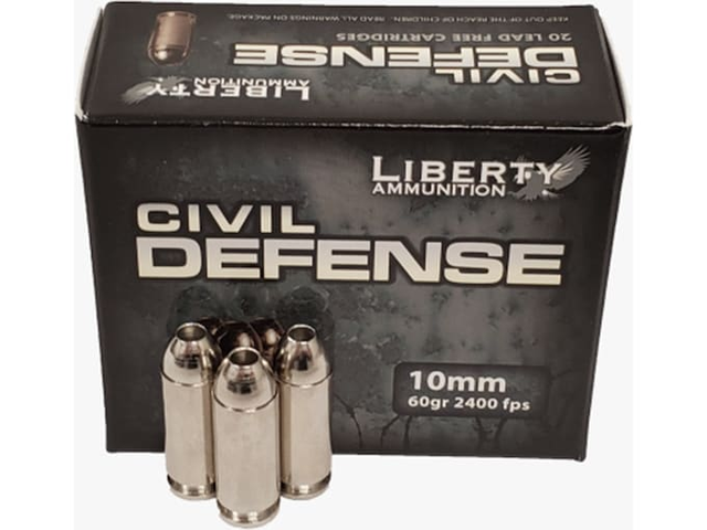 Liberty Ammunition Civil Defense 10mm Auto Ammo 60 Grain Fragmenting Hollow Point Lead Free Box of 20