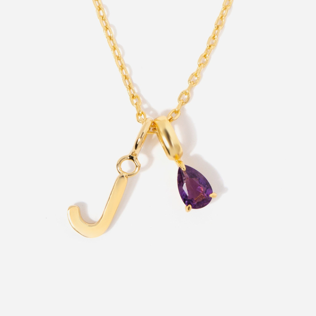 Birthstone Capital Letter Teardrop Necklace