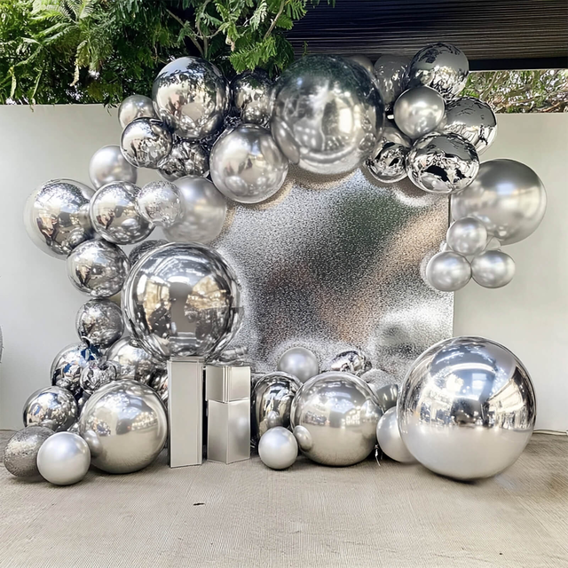 4-Pack 32" Orbz Mylar Foil Balloons, Metallic Silver Large Round Sphere Helium or Air-Filled Party Decorations
