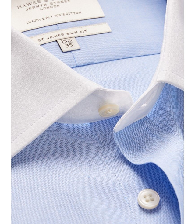 Blue End On End Slim Shirt - White Collar and Cuff
