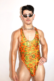 Y2K Screensaver Thong Bodysuit- Orange