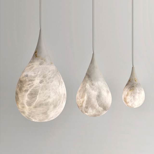 Cleo Teardrop Alabaster Pendant, Kitchen Island Pendant Lamp Fixture