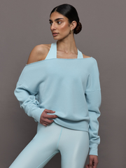 Off Shoulder Sweatshirt in French Terry - Sky Blue