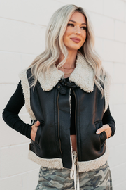 Pure Chill Sherpa Trim Faux Leather Vest (Black)
