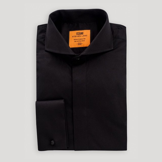 Poplin | Hidden Placket | Cutaway Collar | French Cuff | Black