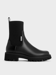 Black Knitted Sock Ridge-Sole Chelsea Boots | CHARLES & KEITH