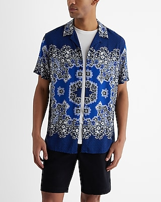 Abstract Floral Geo Rayon Short Sleeve Shirt