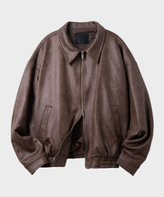 Vegan Suede Overfit Minimal Incision Straight Zip-up Jacket [Brown]