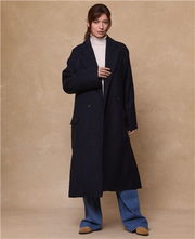 Sophie Tweed Oversized Coat in a Navy Herringbone - 6