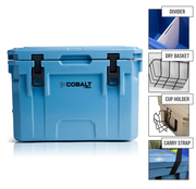 25 Quart Cobalt Cooler + Dry Basket + Divider + Cup Holder + Carry Strap - Promo