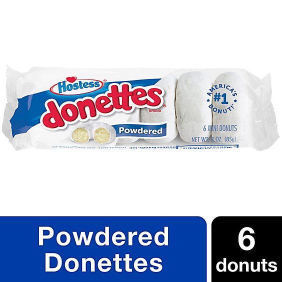 Hostess Donettes Powdered Sugar Donuts Single Serve 6 Count - 3 Oz