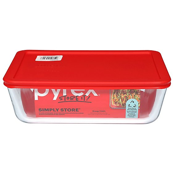 Pyrex Simply Store Glass Storage With Red Lid Rectangular 11 Cup - Each