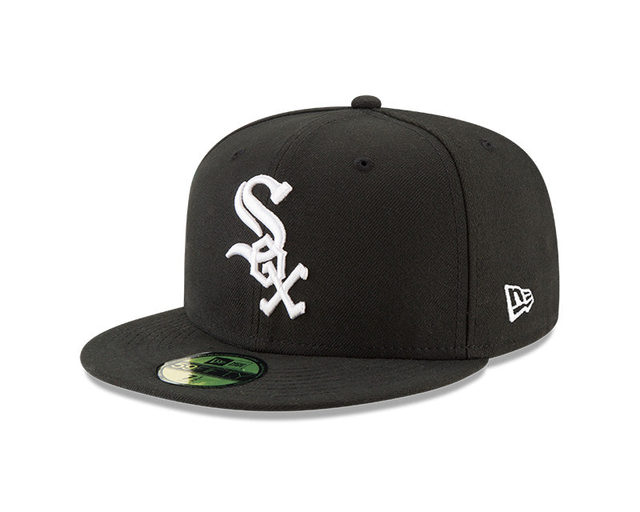 Chicago White Sox Black Fitted Primary Logo Fitted Flat Bill Hat