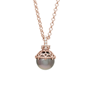 Emma Lace Cap Pearl Pendant - 14k Rose Gold, Pearl (10.5mm), Grey & White Diamond
