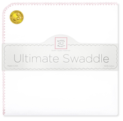 Ultimate Swaddle Blanket - White with Pastel Pink Trim